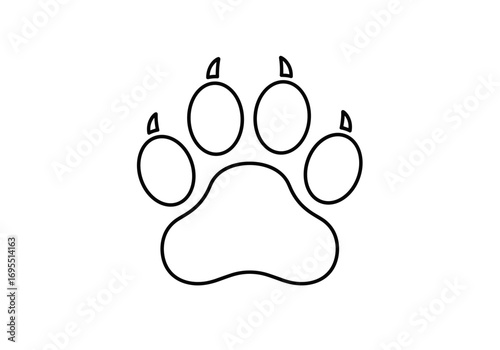 Simple line art illustration of a large animal paw print with four toes and a central pad