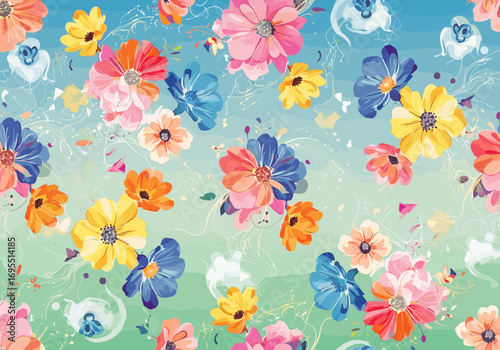 Wallpaper Mural A whimsical watercolor botanical garden bursting with vibrant colorful blooms and delicate swirling accents Torontodigital.ca