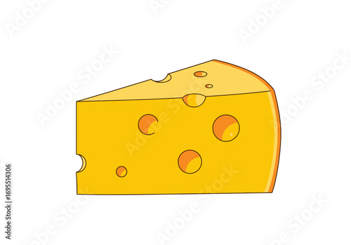 A delicious slice of yellow cheese with numerous holes showing its texture and flavor profile