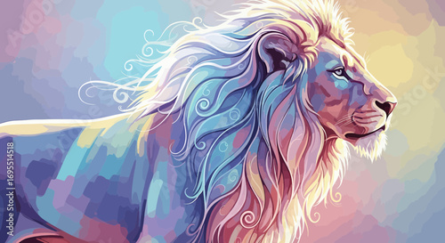 Illustration Vector SVG of a Majestic Lion with Ornamental Mane Detailed Design in Multicolor Palette