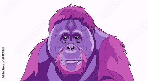 Illustration Vector SVG Design of Orangutan with Geometric Shapes Modern Style in Purple and Pink
