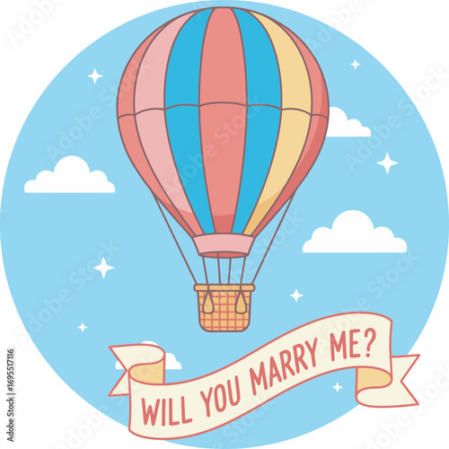 A colorful hot air balloon, a romantic proposal, and a question.