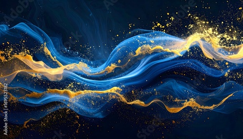 image of a blue and yellow wave with gold dust