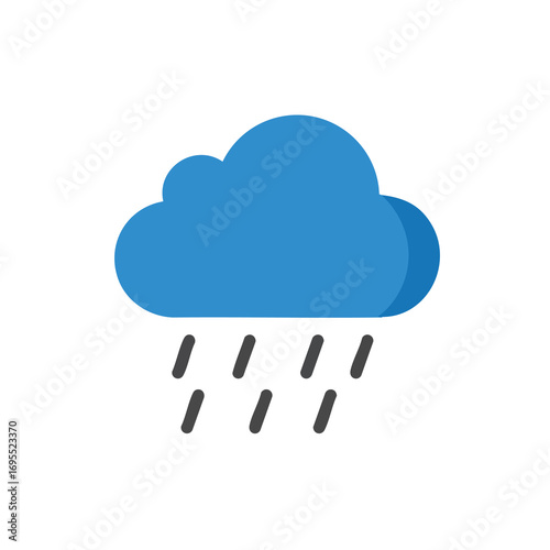 A blue rain cloud icon with dark gray rain.
