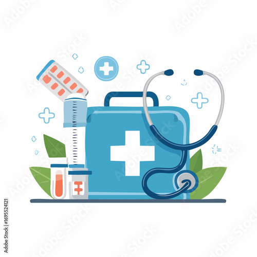 Flat healthcare and medical vector icon pack, clean modern design, blue green palette, isolated on white, perfect for stickers, logos, digital use.