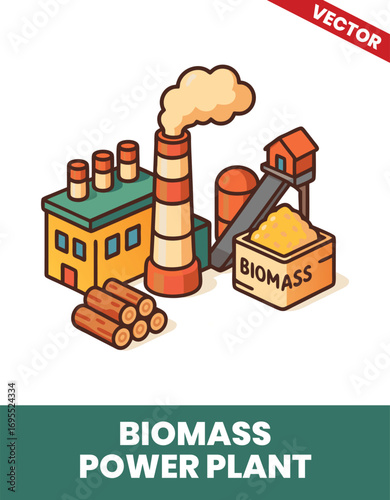 Biomass power plant isometric 3d illustration Eco-friendly Biomass Power Generation Systems with Complete Energy Infrastructure and Sustainable Resource Management