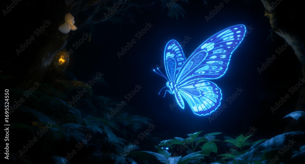 Obraz premium Glowing Blue Butterfly Night Flight.
