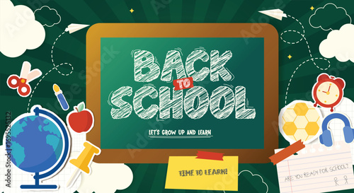 Education back to school illustration with engaging learning tools. Vector illustration