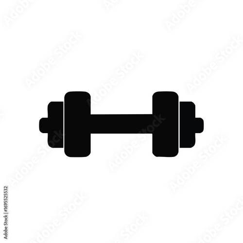 A simple black silhouette of a dumbbell, representing weightlifting and fitness.