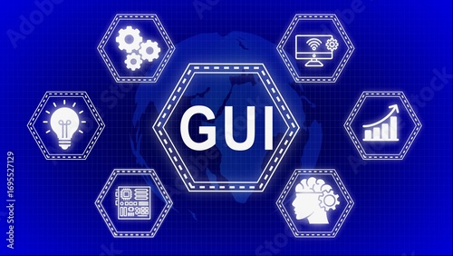 Graphical user interface conceptual diagram illustrating digital technology and innovation ideas