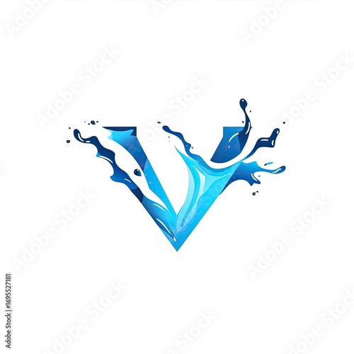Vibrant blue water splash forming a stylized letter 'V' against a clean white background