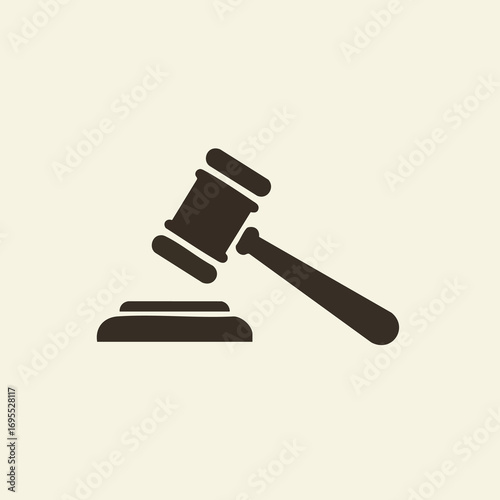 A minimalist icon of a judge's gavel and sounding block, symbolizing law, authority, and justice.