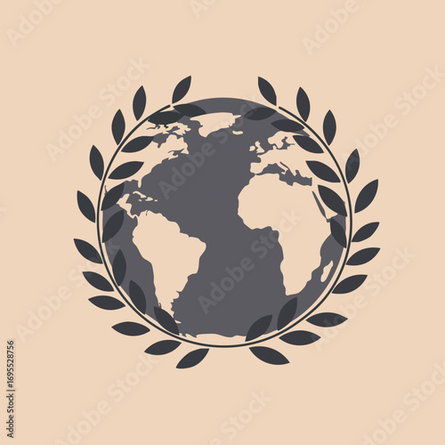 Illustration of the Earth surrounded by a wreath of leaves, representing environmental awareness.