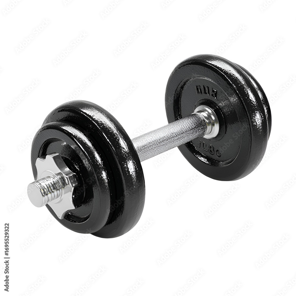 Naklejka premium Black Dumbbell with Chrome Handle Isolated on Transparent Background for Fitness and Exercise Equipment