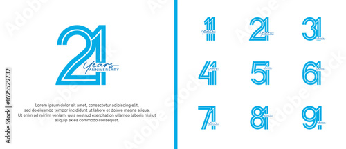 anniversary vector logo set, blue color with handwriting can be use for celebration