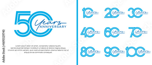 anniversary vector logo set, blue color with handwriting can be use for celebration