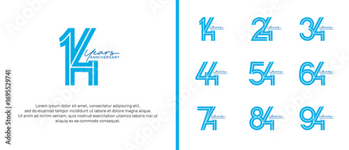 anniversary vector logo set, blue color with handwriting can be use for celebration