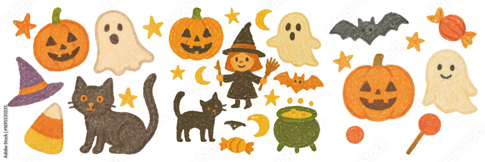 Obraz premium PNG Cute Halloween-themed illustrations, element set on transparent background