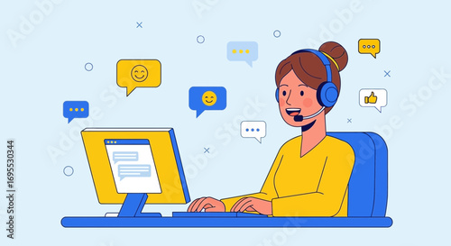 Cheerful Helpline Operator Assisting Clients and Providing Excellent Customer Support Service