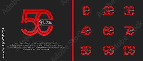 anniversary vector logo set, red color with handwriting can be use for celebration