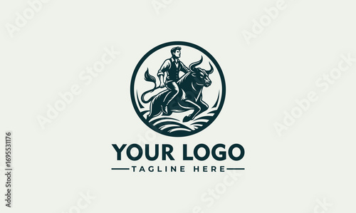 A stylized logo depicts a man bravely riding a powerful bull, set within a circular frame suggestive of strength and determination.