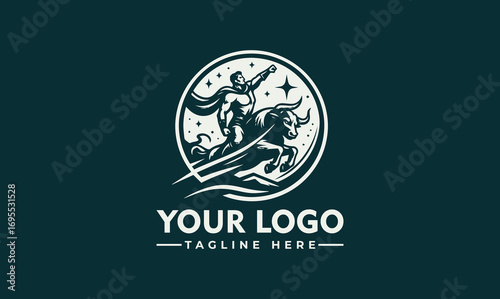 A powerful logo depicting a heroic figure riding a charging bull under a starry sky.