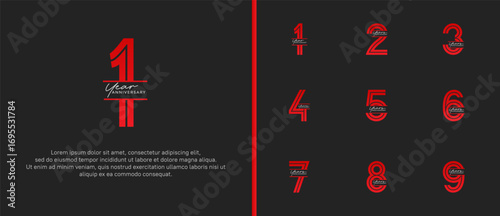anniversary vector logo set, red color with handwriting can be use for celebration