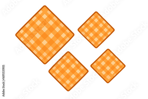 Orange checkered tablecloth pattern with stylish squares, seamless background design, vector cartoon illustration, transparent background, ordered set for decoration and textile design