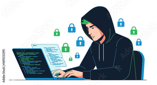 Cybersecurity Professional Detecting Threats, Digital Data Vulnerability and Encrypted Protection