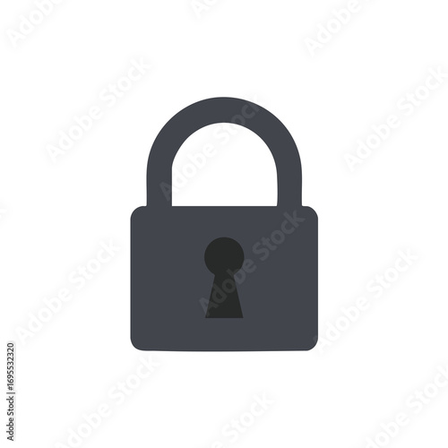 A flat design illustration of a dark gray closed padlock with a keyhole, isolated on a white background.