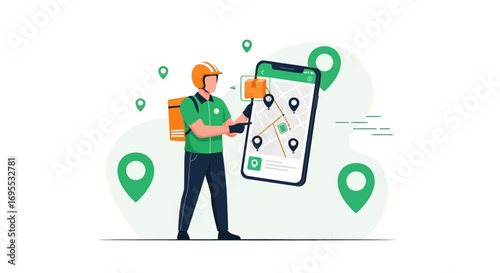 Delivery Man Using Navigation Map Application on Mobile Phone to Deliver Packages
