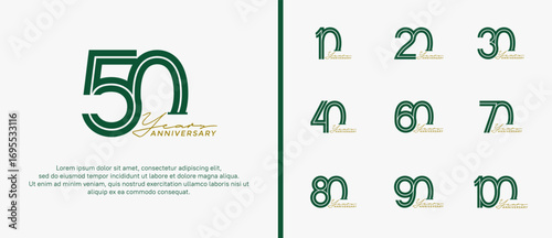anniversary vector logo set, green color with handwriting can be use for celebration
