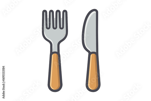 Fork and knife vector icon. Flat cartoon illustration of a cutlery set. Symbol for food, dining, restaurant menu, meal, lunch, dinner, and kitchen. Isolated tableware graphic element.
