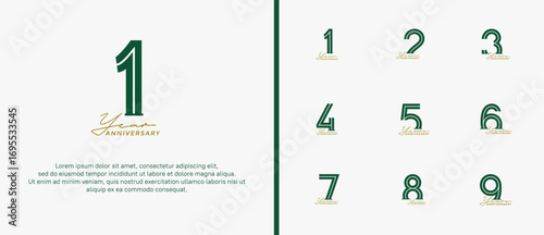 anniversary vector logo set, green color with handwriting can be use for celebration