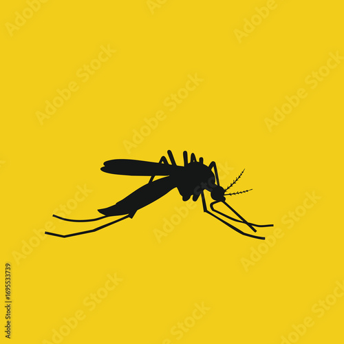 A black silhouette of a mosquito is shown against a bright yellow background.