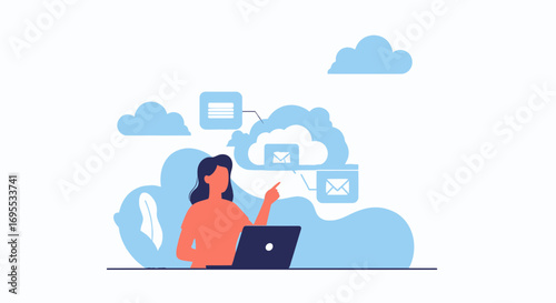 Digital Interaction: Woman Utilizing Cloud-Based Email Services on a Laptop