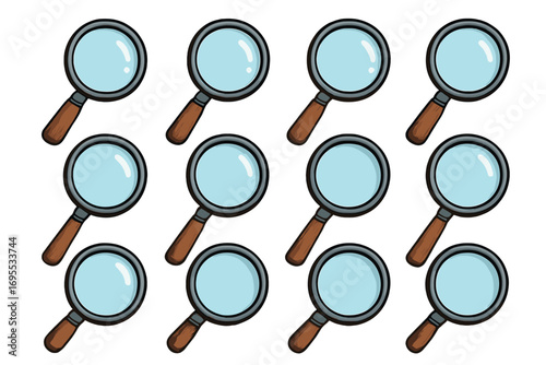 Magnifying glass pattern for search, research, and exploration. Vector background of loupes for investigation, analysis, and discovery. Finding, inspecting, and zooming.