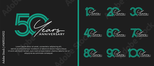 anniversary vector logo set, green color and grey handwriting can be use for celebration