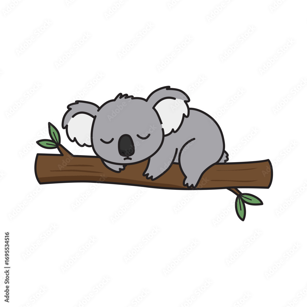 Fototapeta premium Sleeping koala illustration resting on the branch