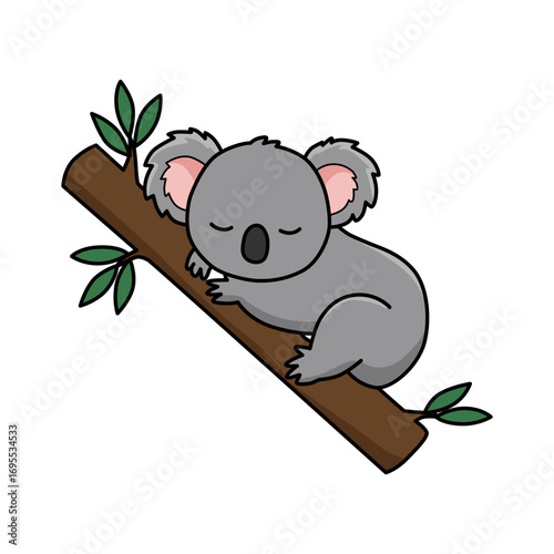 Sleeping koala illustration on a branch blissfully