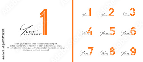 anniversary vector logo set, orange color with black handwriting can be use for celebration