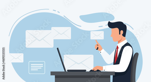 Email Marketing Professional at Work Managing Digital Correspondence on Computer