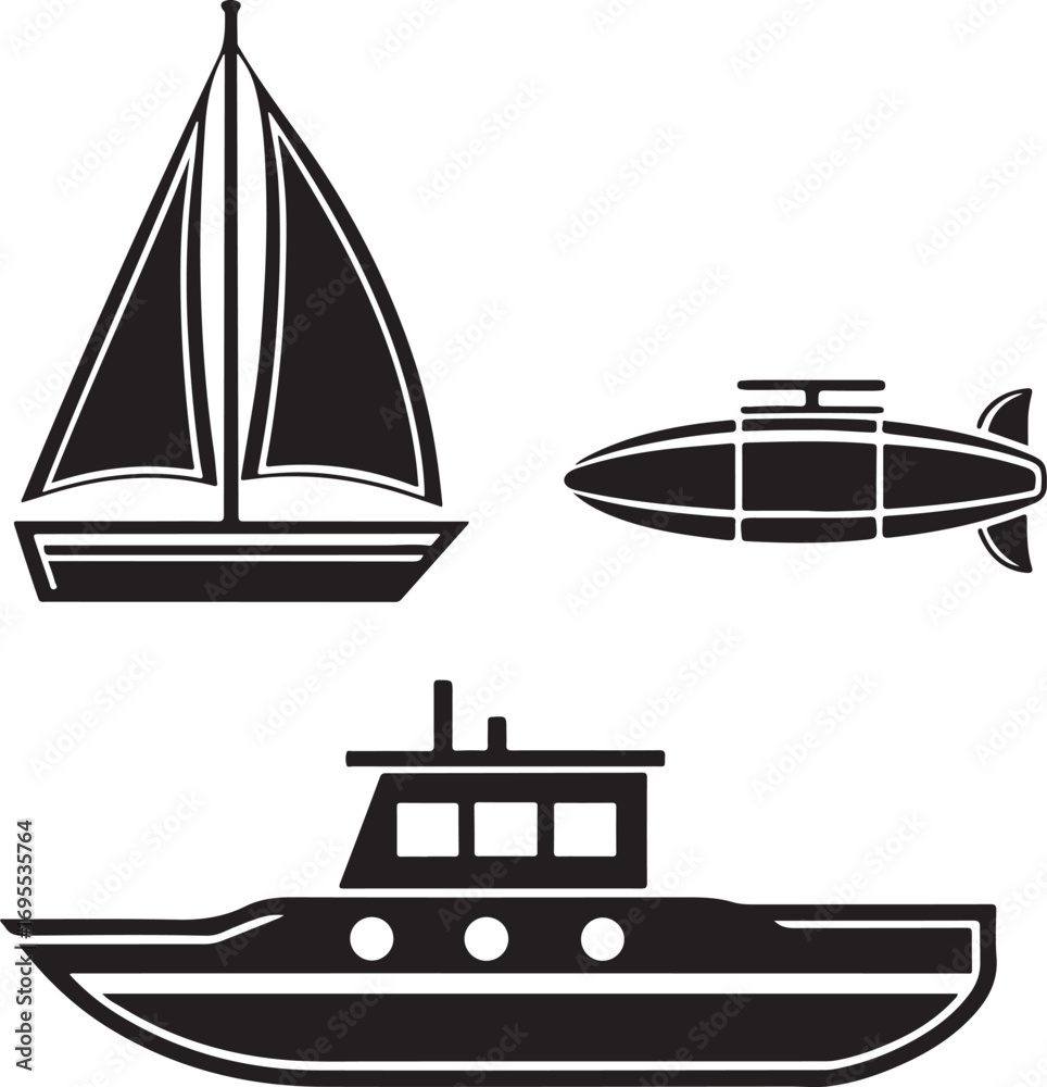 Naklejka premium Diverse Watercraft Silhouettes Vector Set
