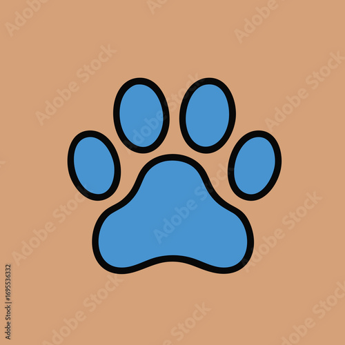 A simple graphic illustration of a blue paw print with a black outline on a light brown background, symbolizing pets or animals.