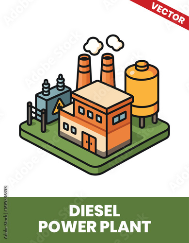 Diesel power plant isometric 3d illustration 3D Layout of Diesel Power Plant Systems and Energy Conversion Units for Sustainable and Efficient Power Generation