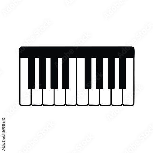 Simple black and white illustration of a piano keyboard.
