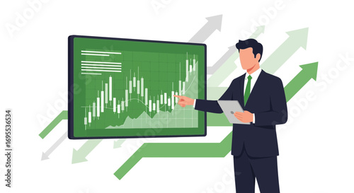 Financial Analyst Presenting Strategy On Rising Economic Trends Using Visual Data Charts
