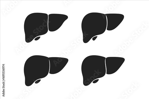 Liver icon set. Human internal organ silhouette. Vector graphic for medical, health, and anatomy concepts. Simple symbol for digestion, hepatology, and biology illustration.