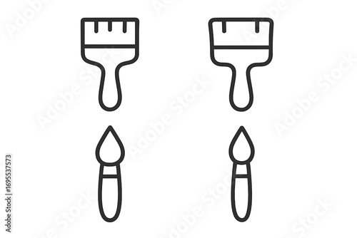 Paint brush icon set. Minimalist line art vector illustration collection. Paintbrush symbols for art, creativity, and design. Home renovation and painting tool graphics.