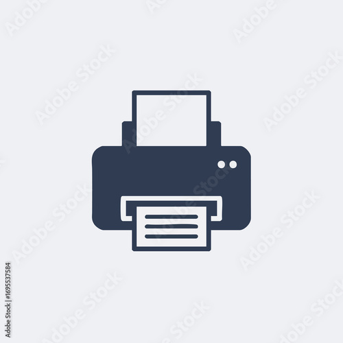 A dark-gray graphic of a printer with paper coming out.